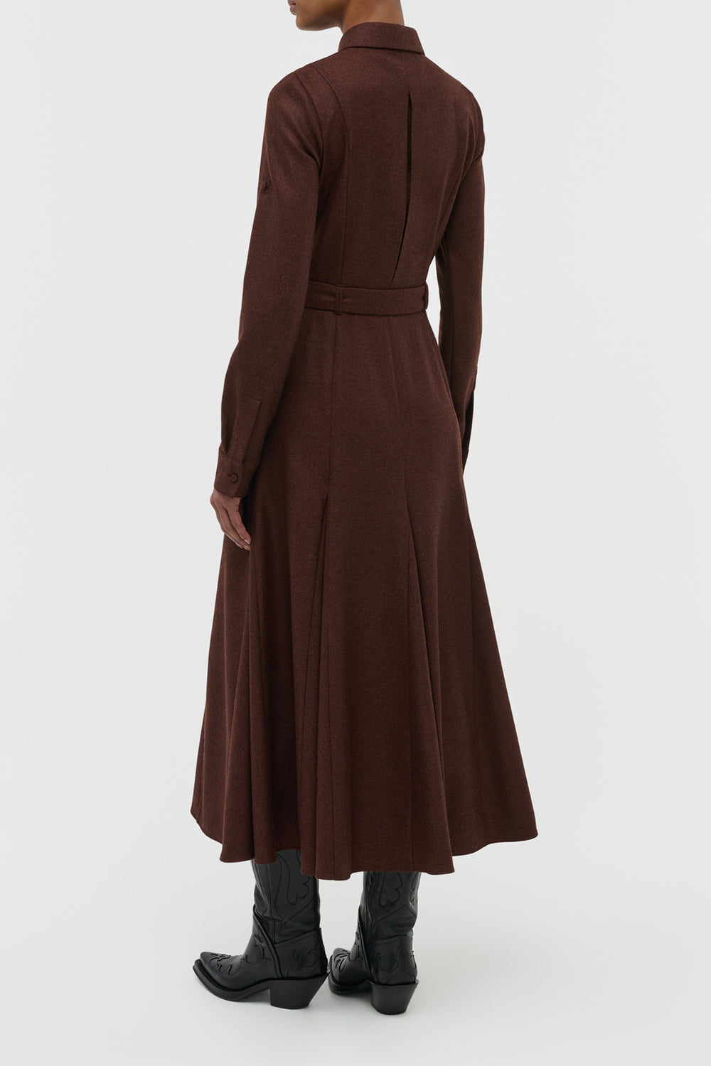 Meyer Pleated Maxi Shirtdress in Burnt Sienna Wool Cashmere Flannel