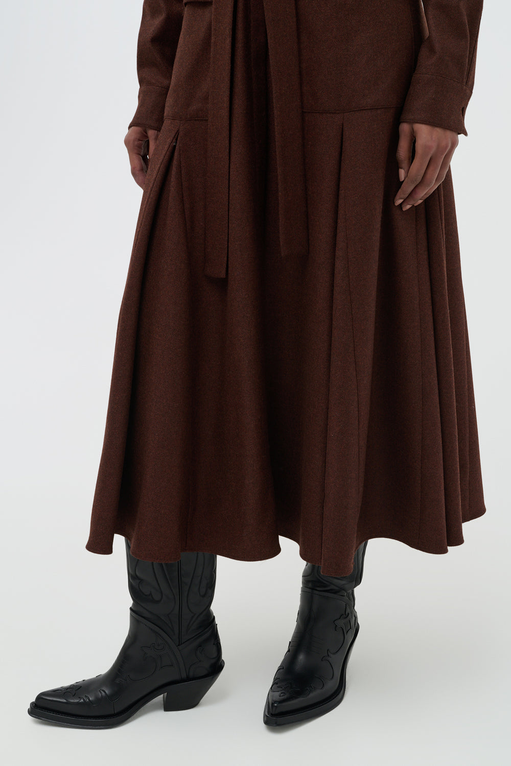 Meyer Pleated Maxi Shirtdress in Burnt Sienna Wool Cashmere Flannel