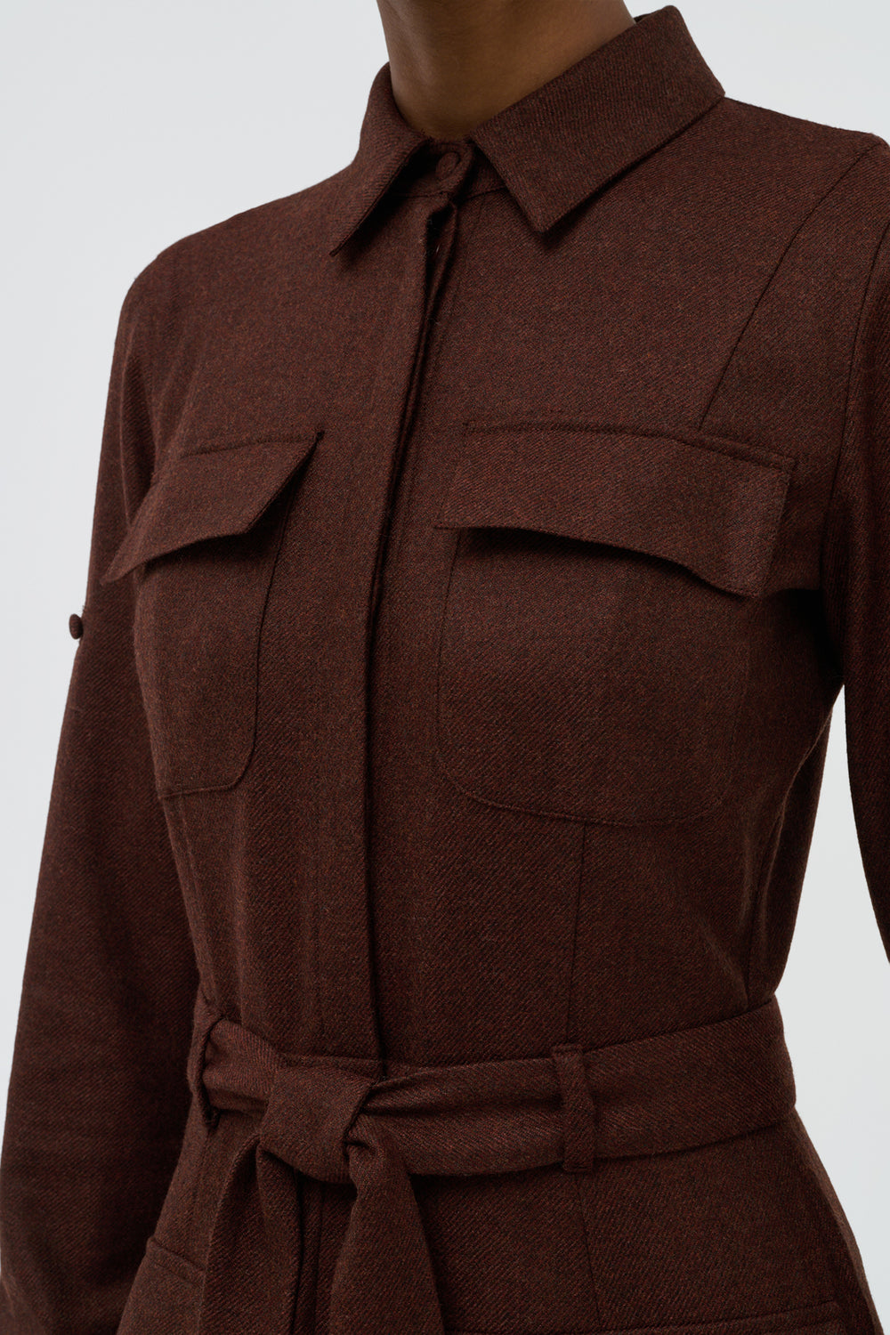 Meyer Pleated Maxi Shirtdress in Burnt Sienna Wool Cashmere Flannel