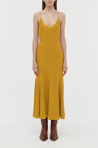 Brigita Slip Maxi Dress in Golden Birch Silk Satin