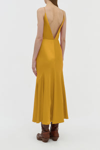 Brigita Slip Maxi Dress in Golden Birch Silk Satin