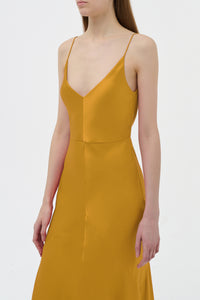 Brigita Slip Maxi Dress in Golden Birch Silk Satin