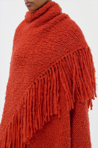Antelope Orange Cashmere Wrap - On Model Front View with Fringe Detail | Gabriela Hearst