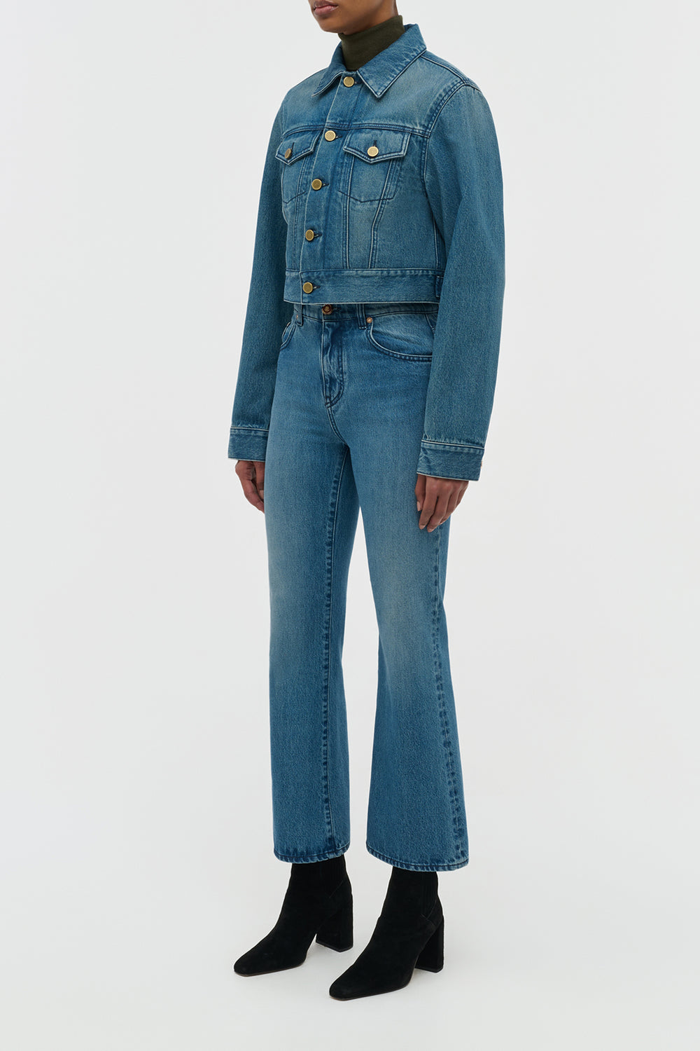 Ezra Bootcut Cropped Jean in Uruguayan Blue Recycled Cotton Denim
