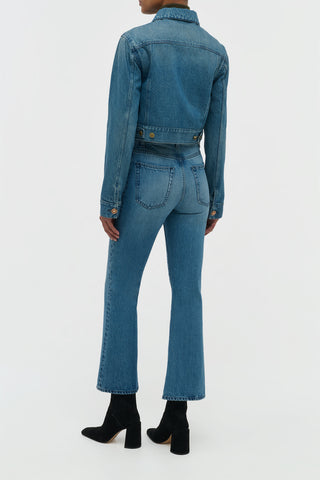 Uruguayan Blue Bronte Denim Jacket - Back View Full Look On Model | Gabriela Hearst
