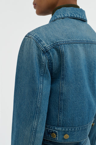 Uruguayan Blue Bronte Denim Jacket - Shoulder Construction Detail | Gabriela Hearst