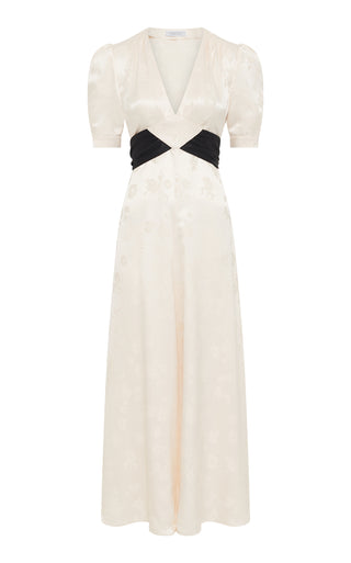 Ivory Silk Larkin Maxi Dress with Black Sash Belt - Product View | Gabriela Hearst