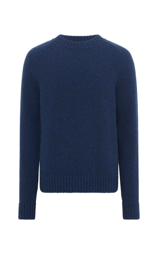 Electric Navy Speckled Cashmere Daniel Knit Sweater - Front Flat Lay | Gabriela Hearst