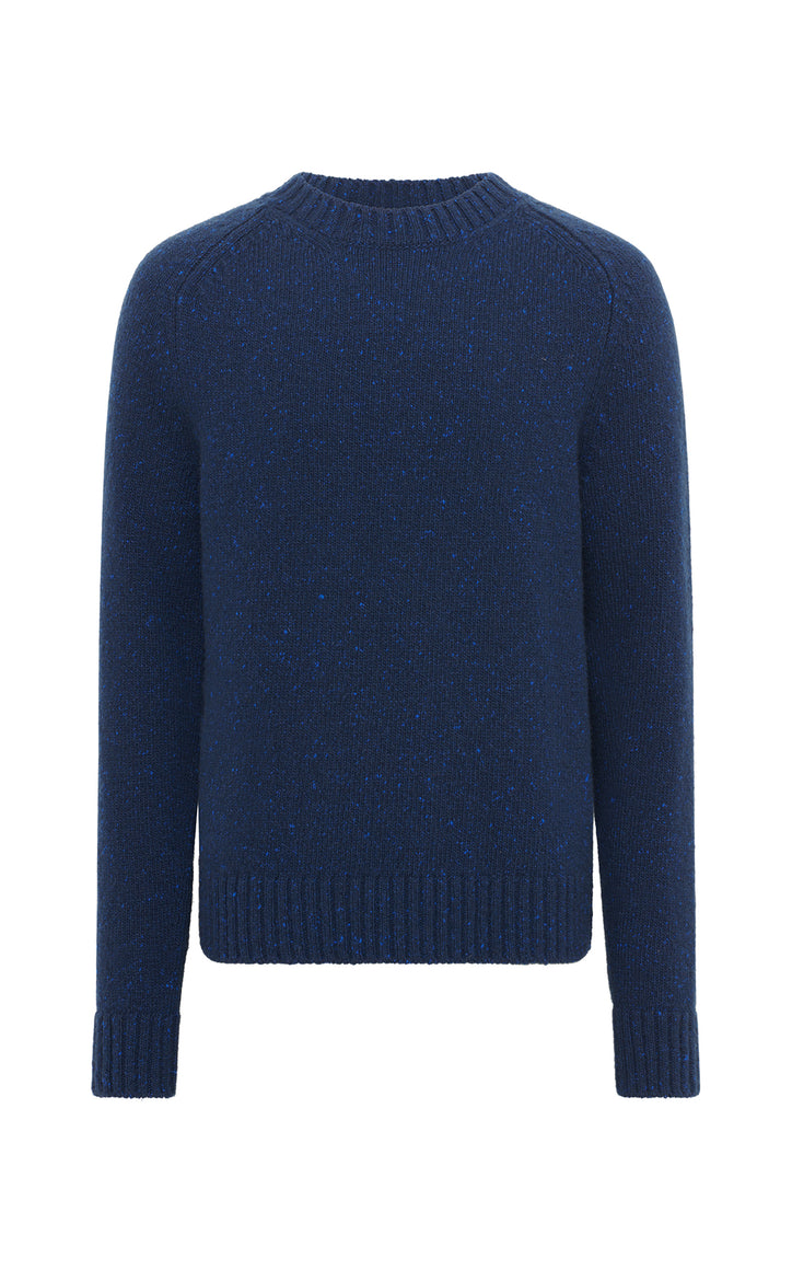 Daniel Knit Sweater in Electric Navy Speckled Aran Cashmere