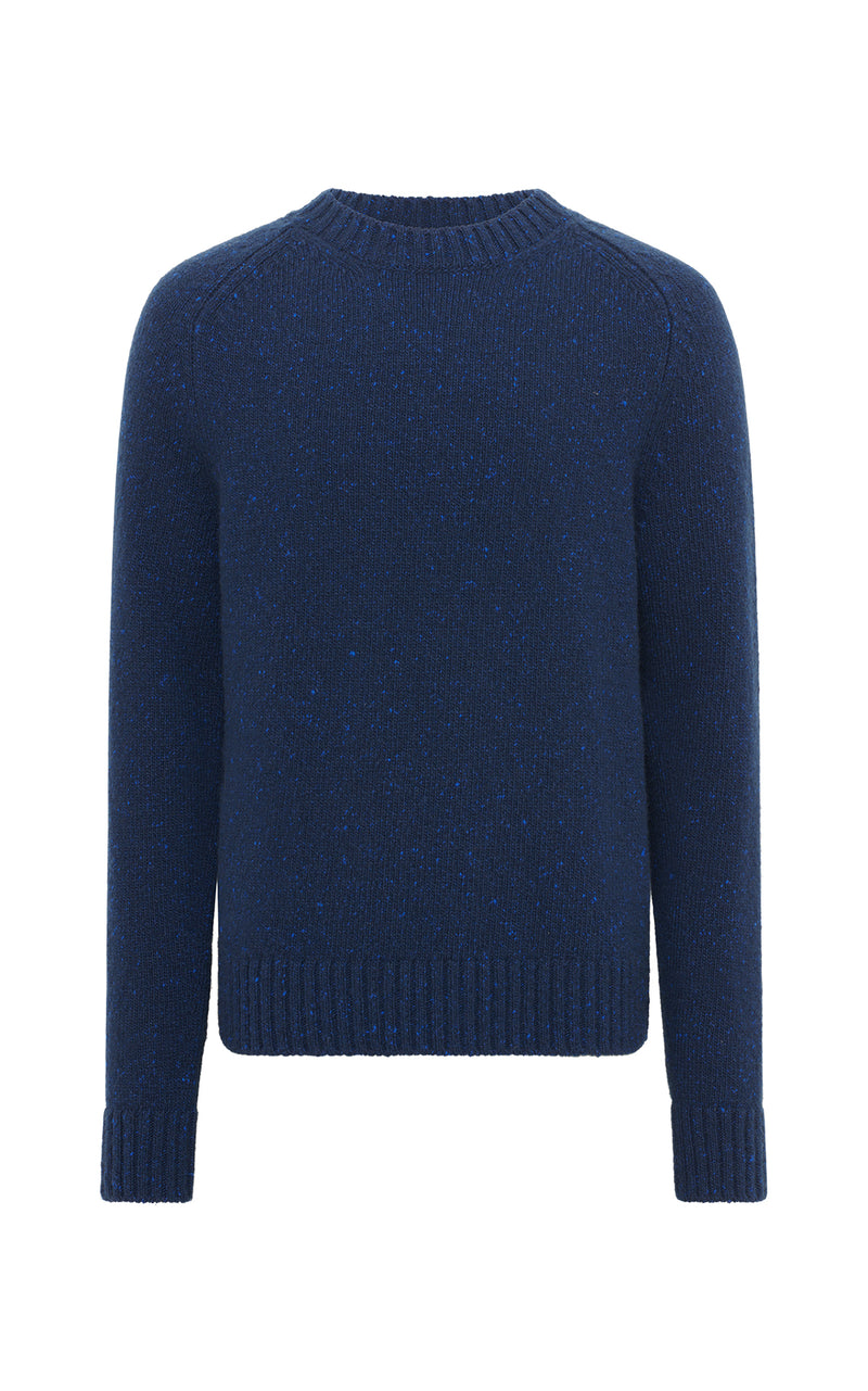 Electric Navy Speckled Cashmere Daniel Knit Sweater - Front Flat Lay | Gabriela Hearst