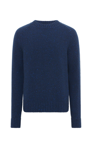 Daniel Knit Sweater in Electric Navy Speckled Aran Cashmere