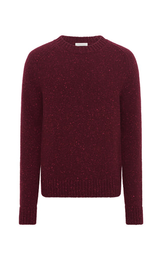 Bordeaux Speckled Aran Cashmere Daniel Crewneck Sweater - Flat Lay | Gabriela Hearst