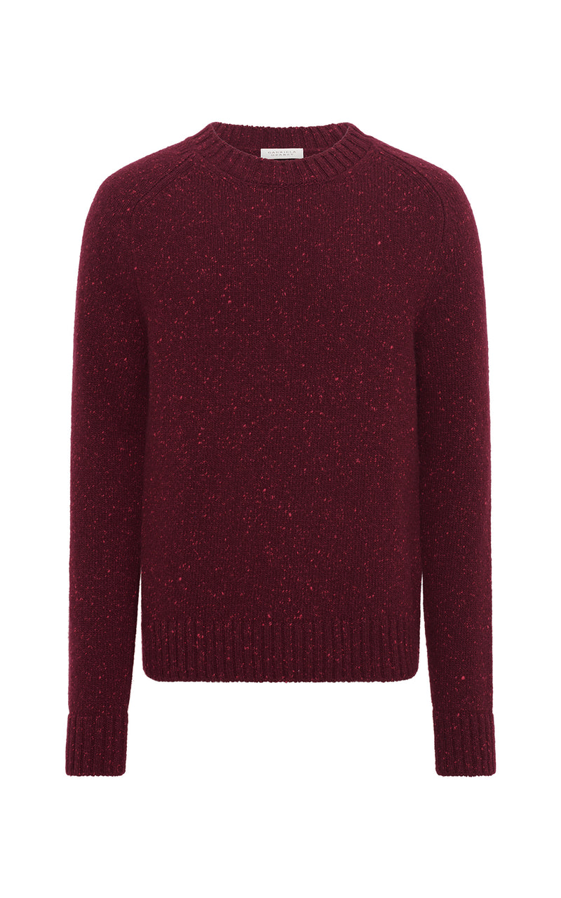 Bordeaux Speckled Aran Cashmere Daniel Crewneck Sweater - Flat Lay | Gabriela Hearst