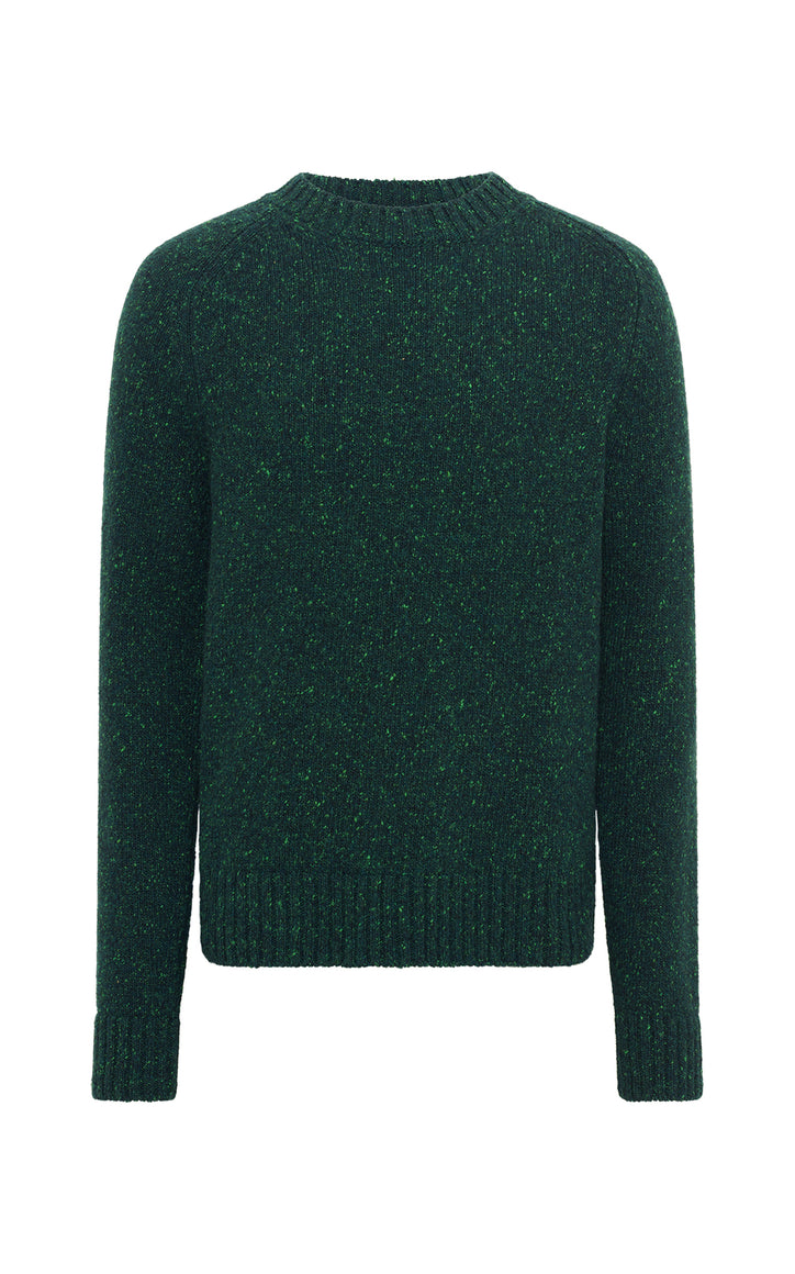 Daniel Knit Sweater in English Green Speckled Aran Cashmere