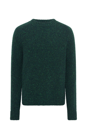Daniel Knit Sweater in English Green Speckled Aran Cashmere