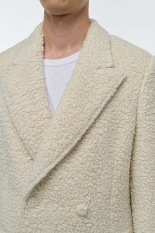 Ivory Cashmere Silk Mcaffrey Coat - Lapel and Sherpa Texture Close-Up | Gabriela Hearst