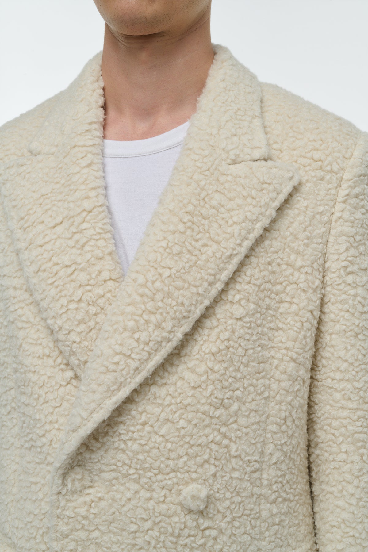 アイボリーカシミアシルクのマカフリーコート