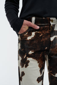 Rey Straight-leg Five Pocket Pant in Ivory Cognac Multi Pony Hair