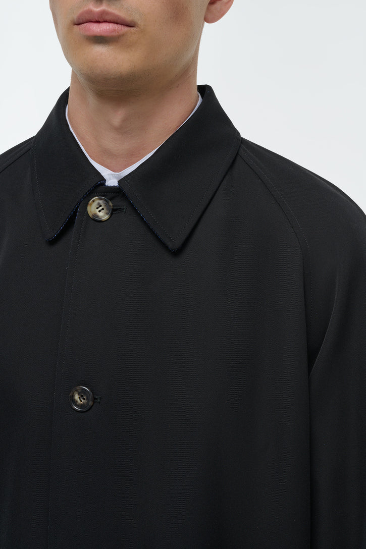 Alain Reversible Coat in Black & Electric Navy Virgin Wool