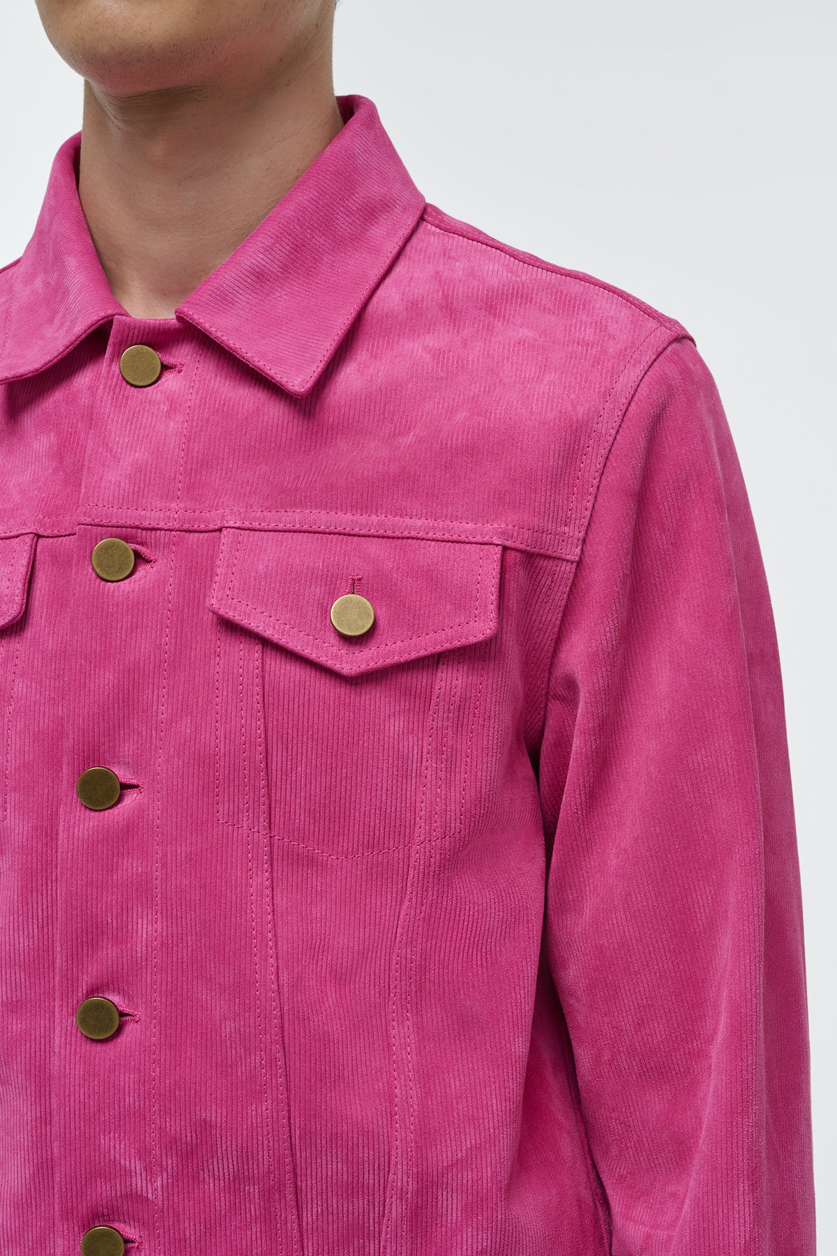 Barry Trucker Jacket in Fuchsia Suede Corduroy