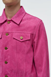 Barry Trucker Jacket in Fuchsia Suede Corduroy