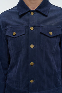Barry Trucker Jacket in Electric Navy Suede Corduroy