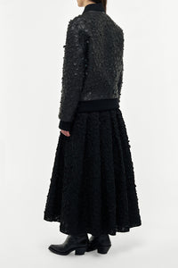 Winslow Embroidered Leaves Bomber in Black Leather