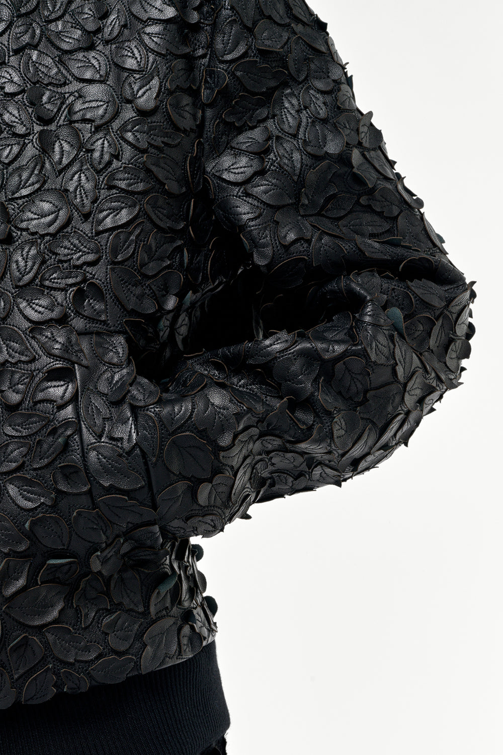 Winslow Embroidered Leaves Bomber in Black Leather