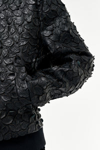Winslow Embroidered Leaves Bomber in Black Leather