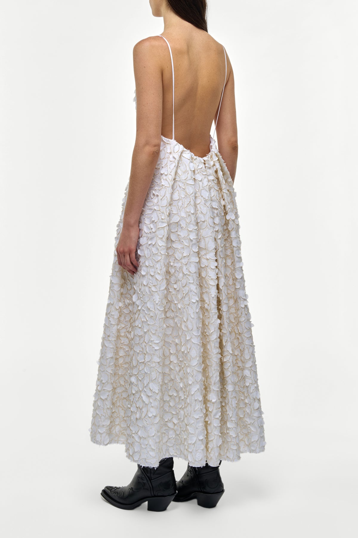 Nexus Embroidered Leaves Maxi Dress in Ivory Linen