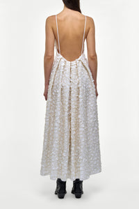 Nexus Embroidered Leaves Maxi Dress in Ivory Linen