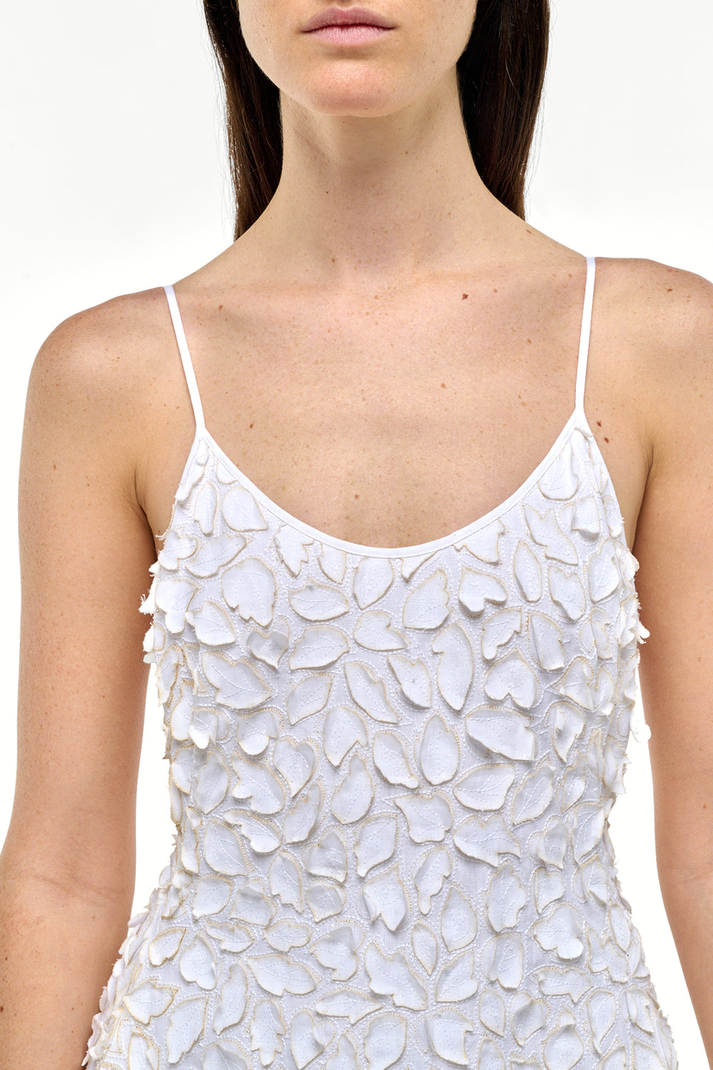 Nexus Embroidered Leaves Maxi Dress in Ivory Linen