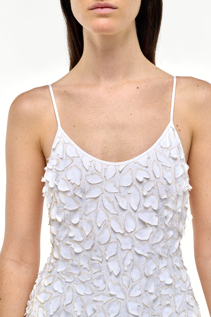 Nexus Embroidered Leaves Maxi Dress in Ivory Linen