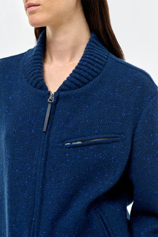 Navy Speckled Cashmere Bomber Collar Detail - Close-Up | Gabriela Hearst