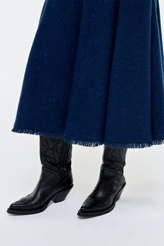 Amy Midi Skirt in Electric Navy Speckled Cashmere