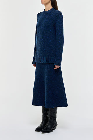 Alfie Knit Sweater in Electric Navy Speckled Aran Cashmere