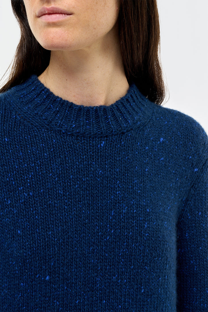 Alfie Knit Sweater in Electric Navy Speckled Cashmere