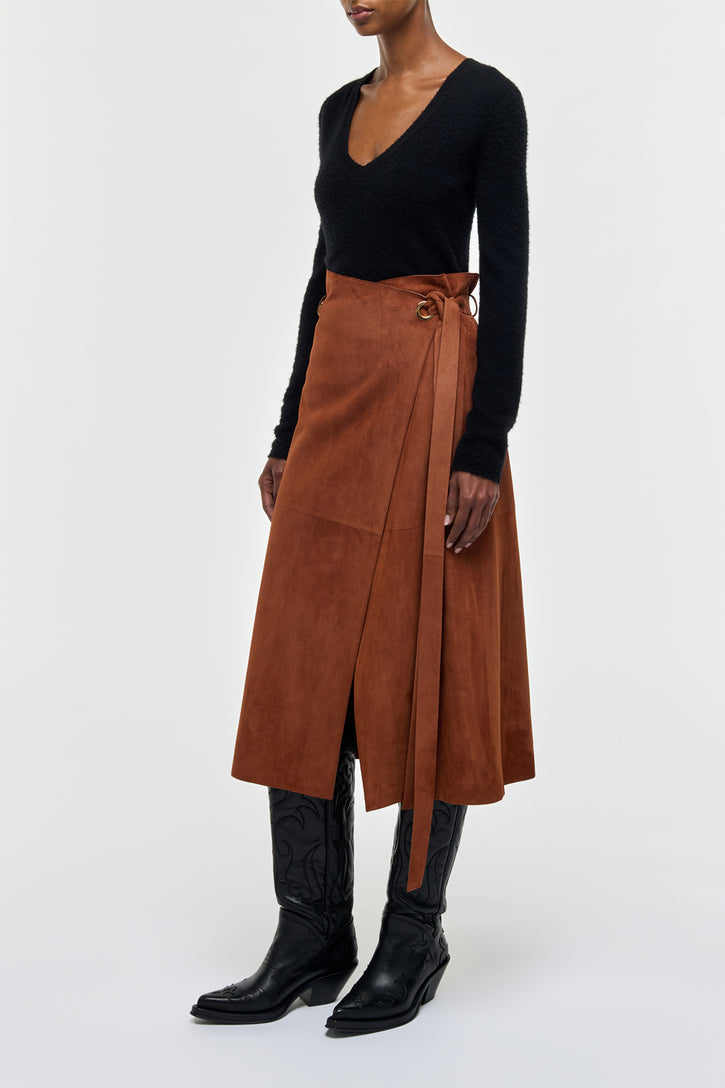 Idalia Midi Skirt in Cognac Suede