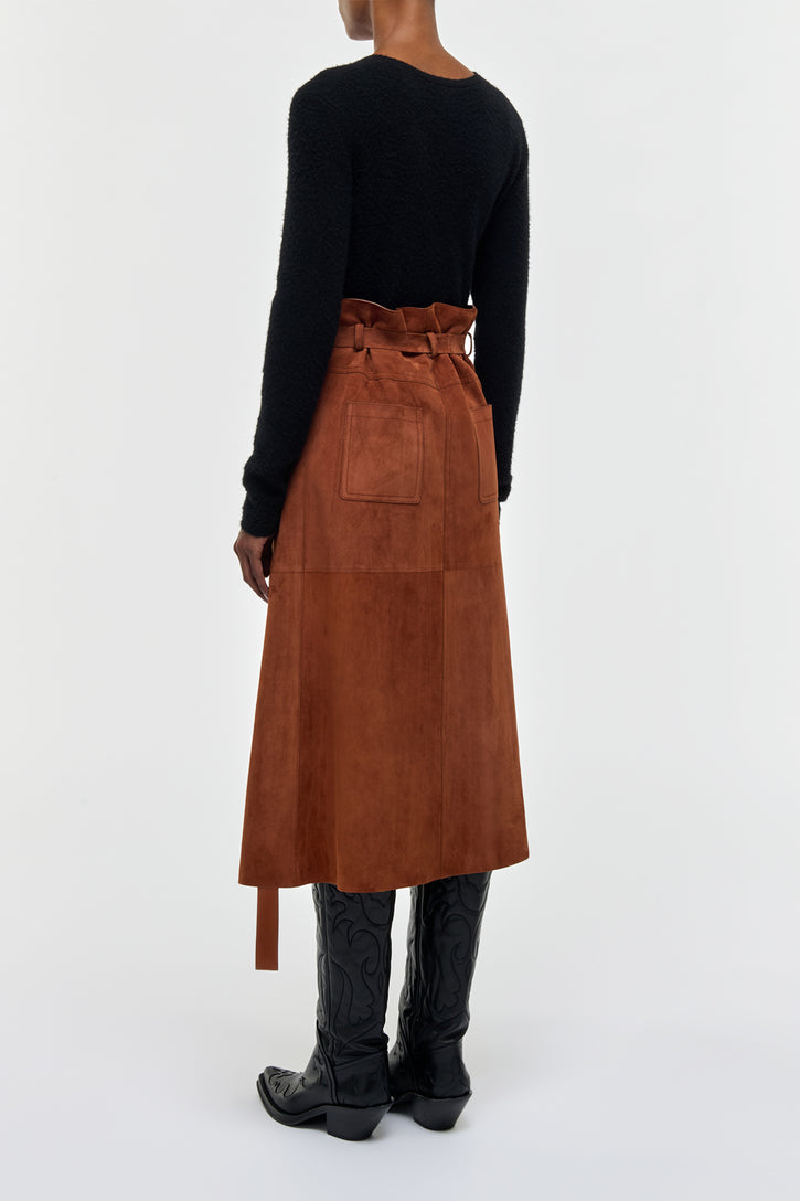 Idalia Midi Skirt in Cognac Suede