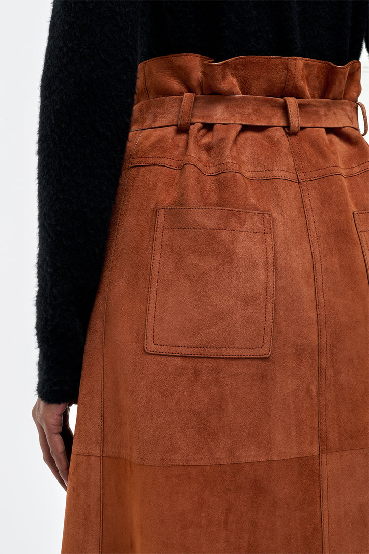 Idalia Midi Skirt in Cognac Suede