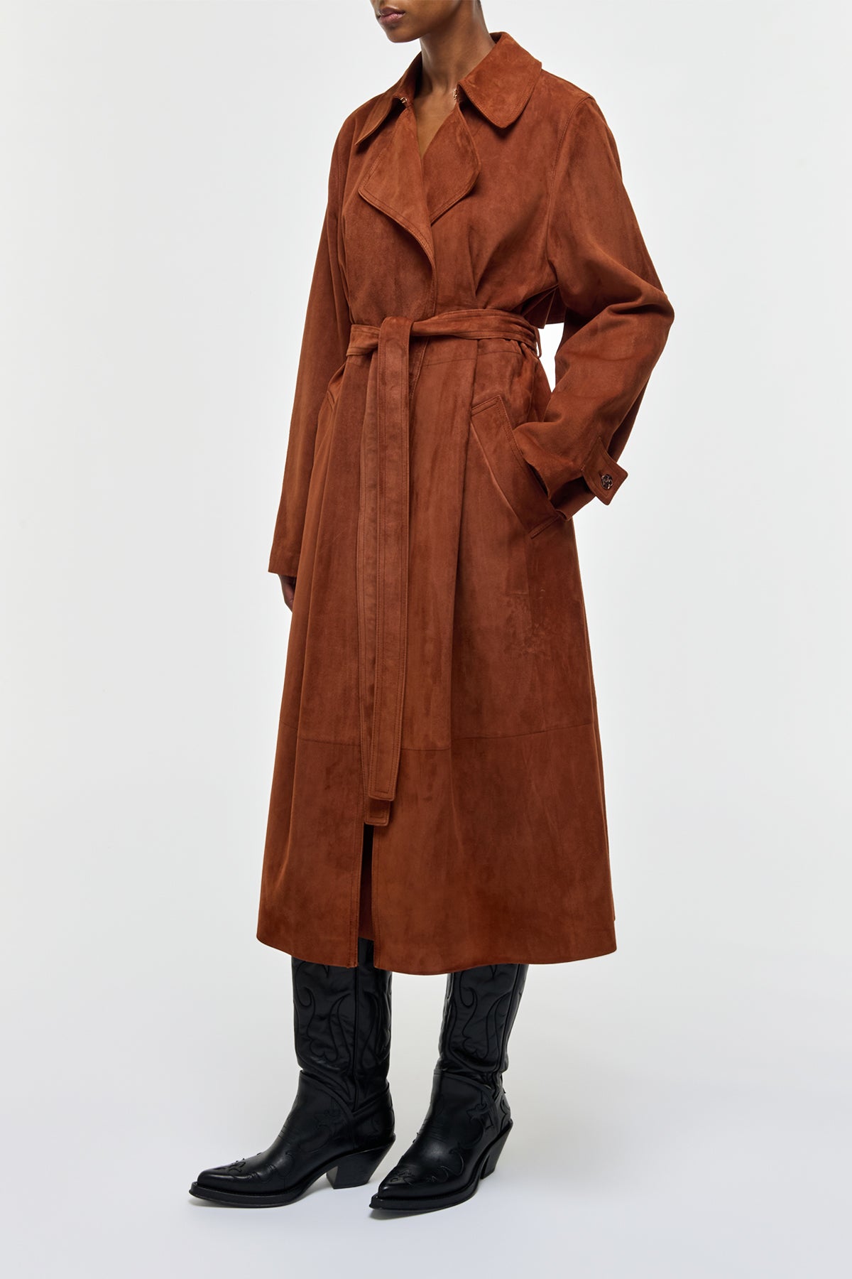 Lyra Trench Coat in Cognac Suede
