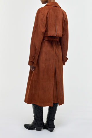 Cognac Suede Lyra Trench Coat - On Model Back View | Gabriela Hearst