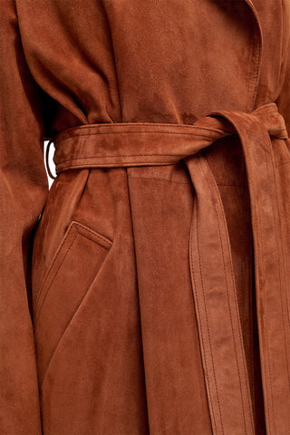 Cognac Suede Lyra Trench Coat - Wrap Belt and Waist Detail | Gabriela Hearst