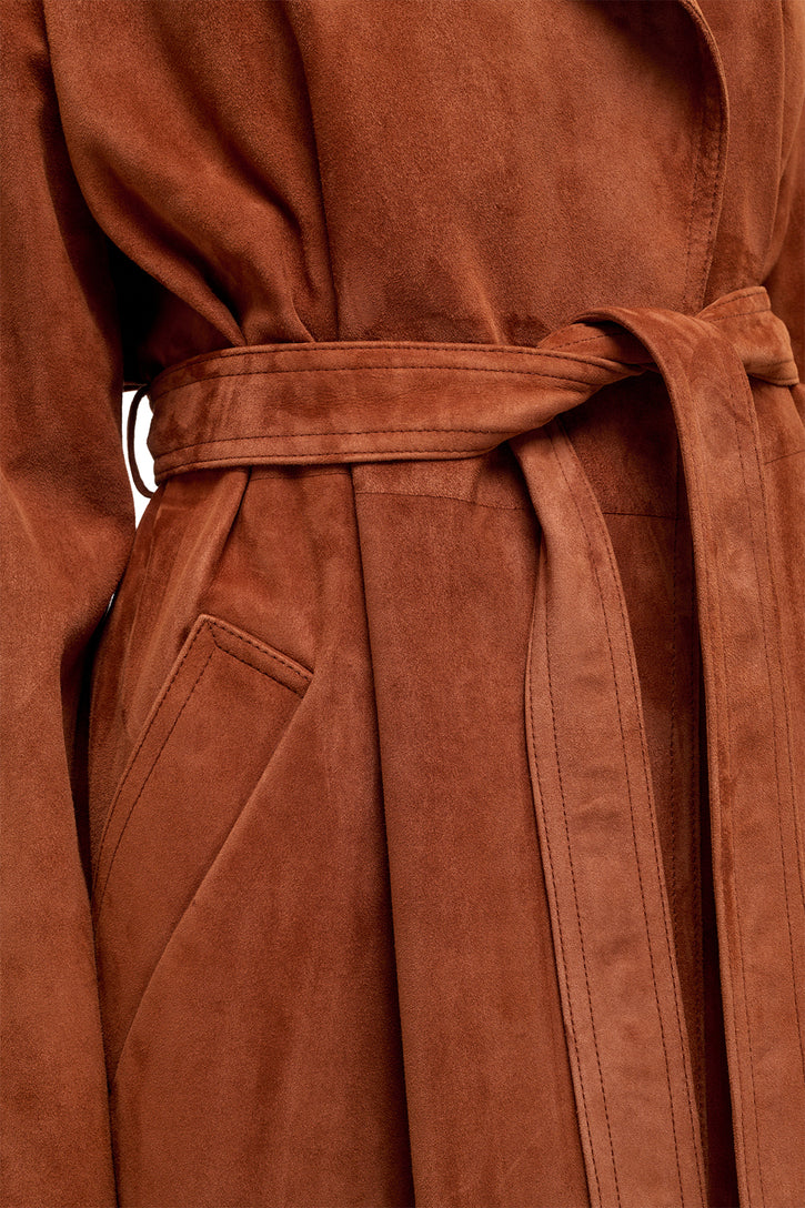 Lyra Trench Coat in Cognac Suede