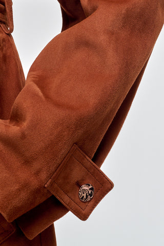 Cognac Suede Lyra Trench Coat - Cuff Detail with Logo Hardware | Gabriela Hearst