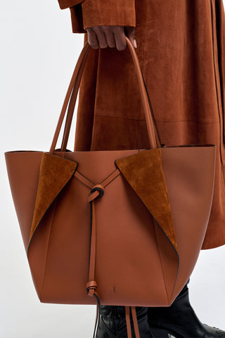 Cognac Leather Marija Tote with Wing Detail - On Model Close-Up | Gabriela Hearst