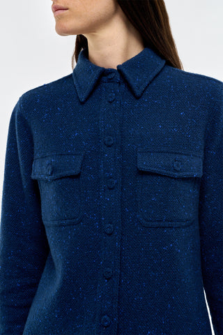 Electric Navy Speckled Cashmere Shirt - Chest Pocket Detail Close-up | Gabriela Hearst