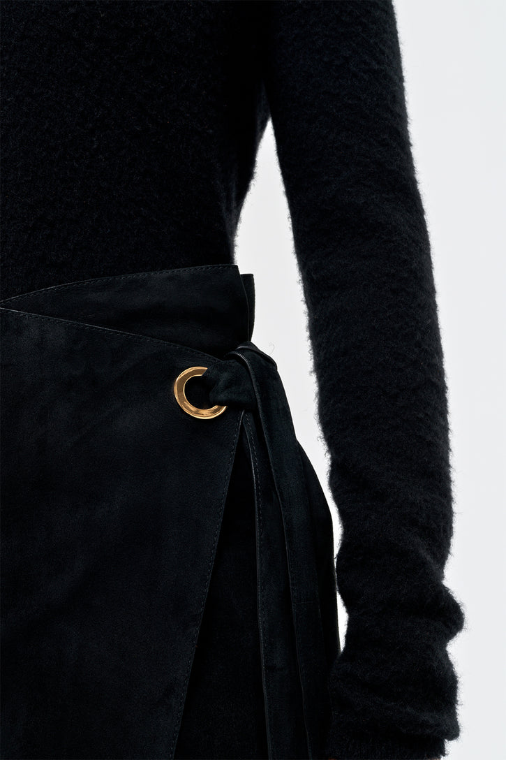 Idalia Skirt in Black Suede