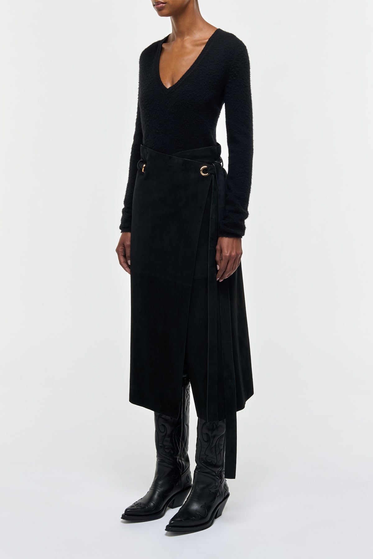 black suede dress Idalia Wrap Midi Skirt in Black Suede – Gabriela Hearst