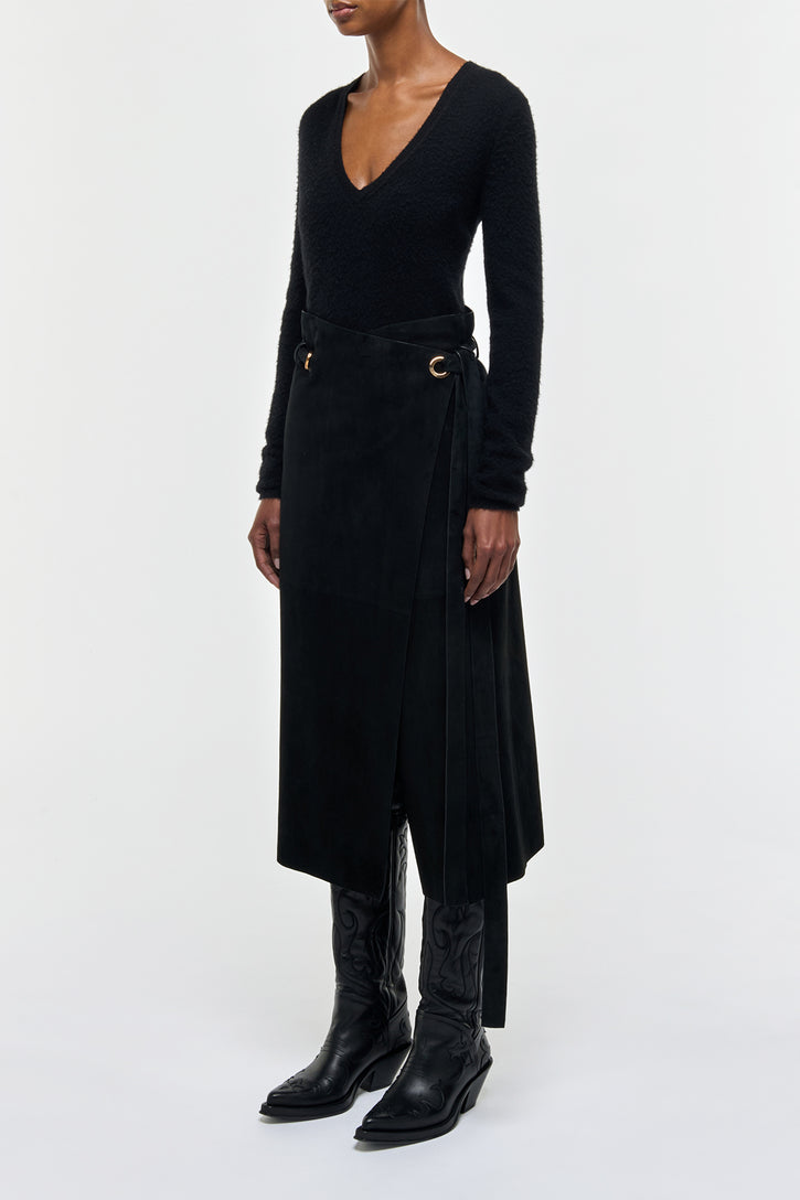 Idalia Skirt in Black Suede